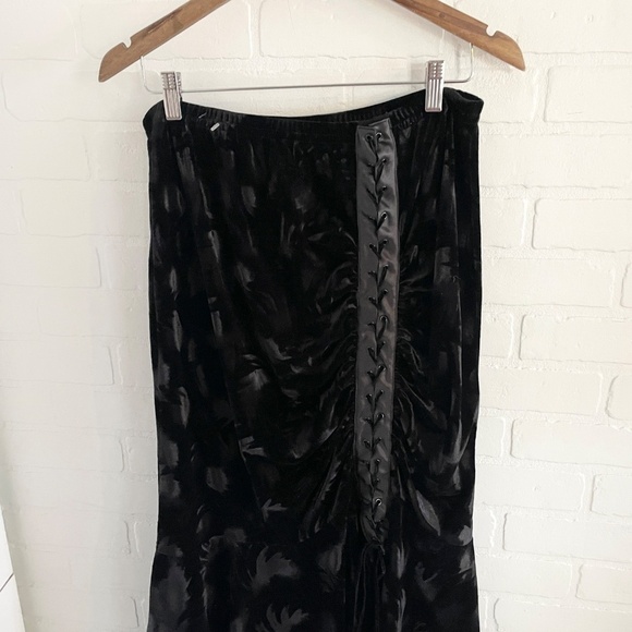 Y2K Gothic Velvet Mermaid Maxi Skirt Lace Up Dark Romantic XL - Picture 5 of 11